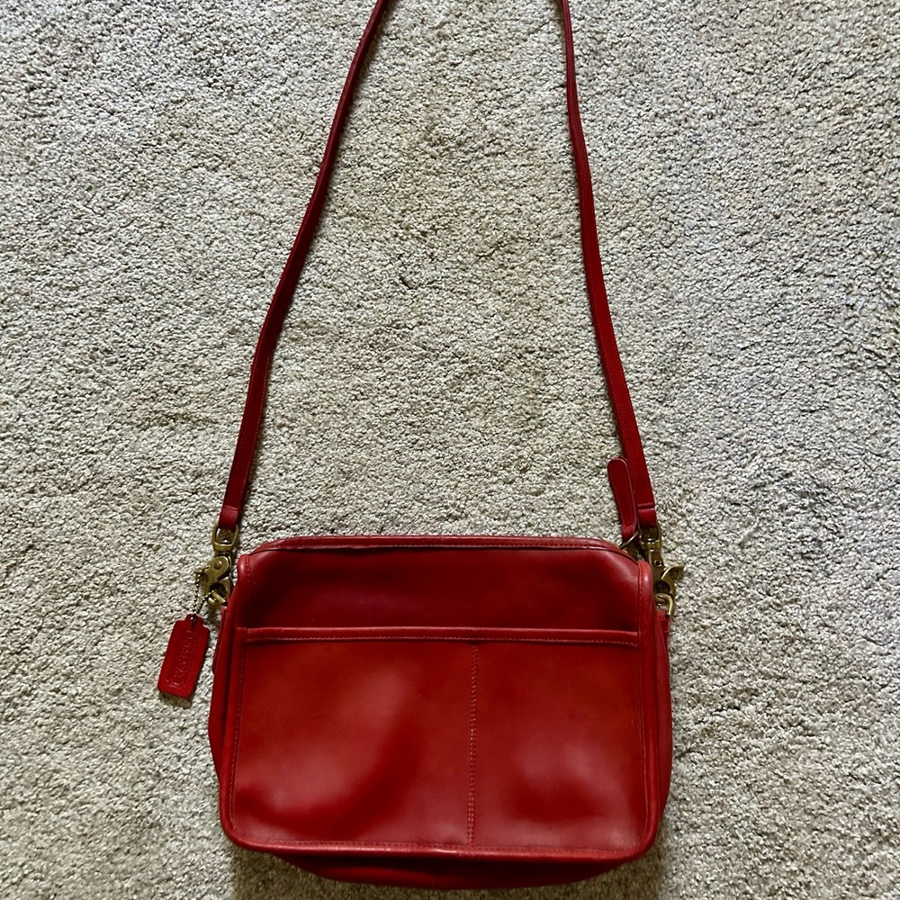 Vintage Coach Red Leather Crossbody with Gold Hardware